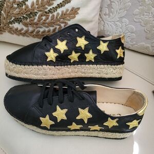 Chic Black Espadrilles with Gold Stars